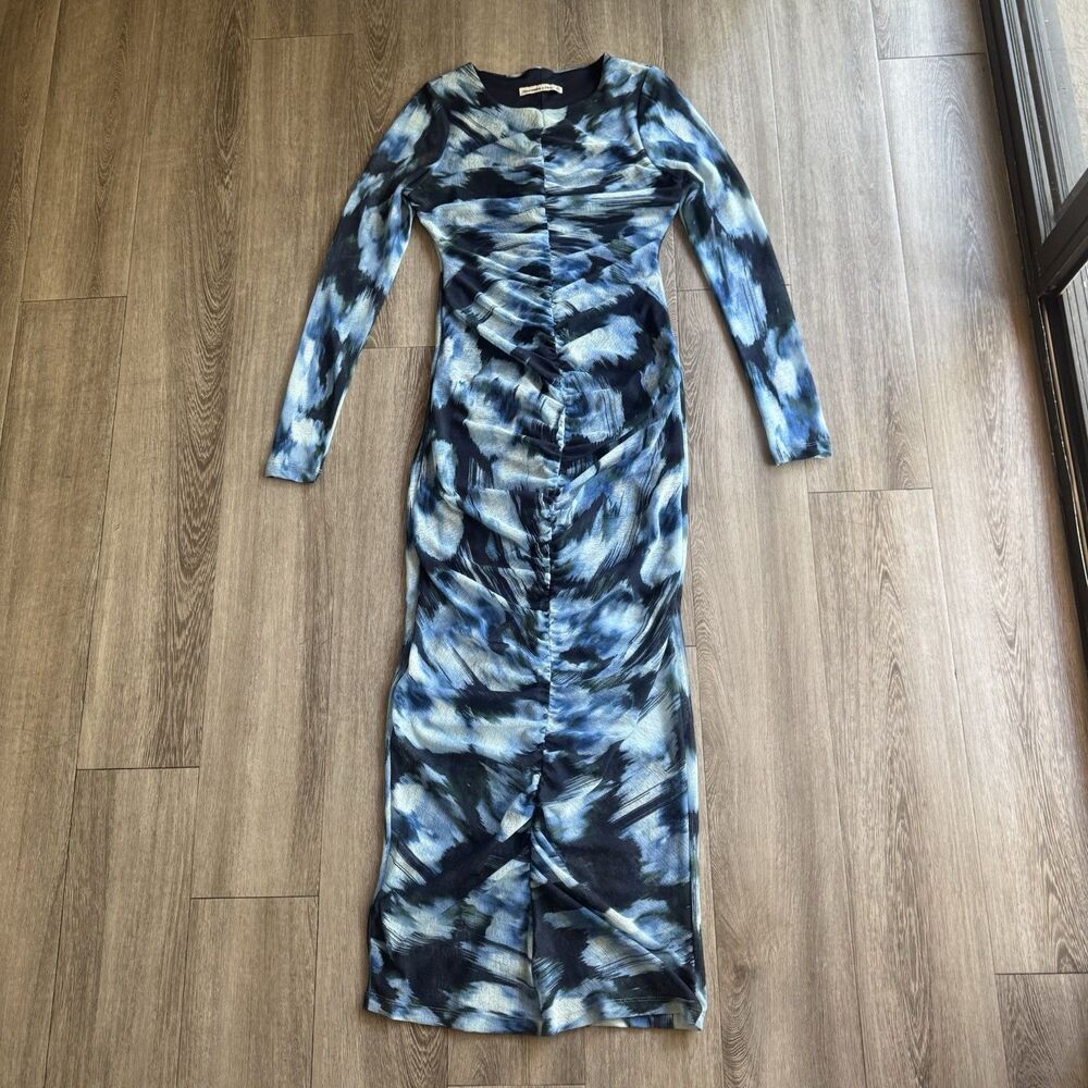 Abercrombie & Fitch Blue Mesh Bodycon Long Sleeve Twist Front Long Dress Sz XS - Picture 13 of 14